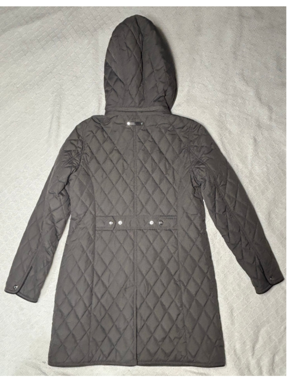 LRL Ralph Lauren Grey Quilted Hooded Coat Jacket Medium EUC Preppy Quiet Luxury - Picture 3 of 14